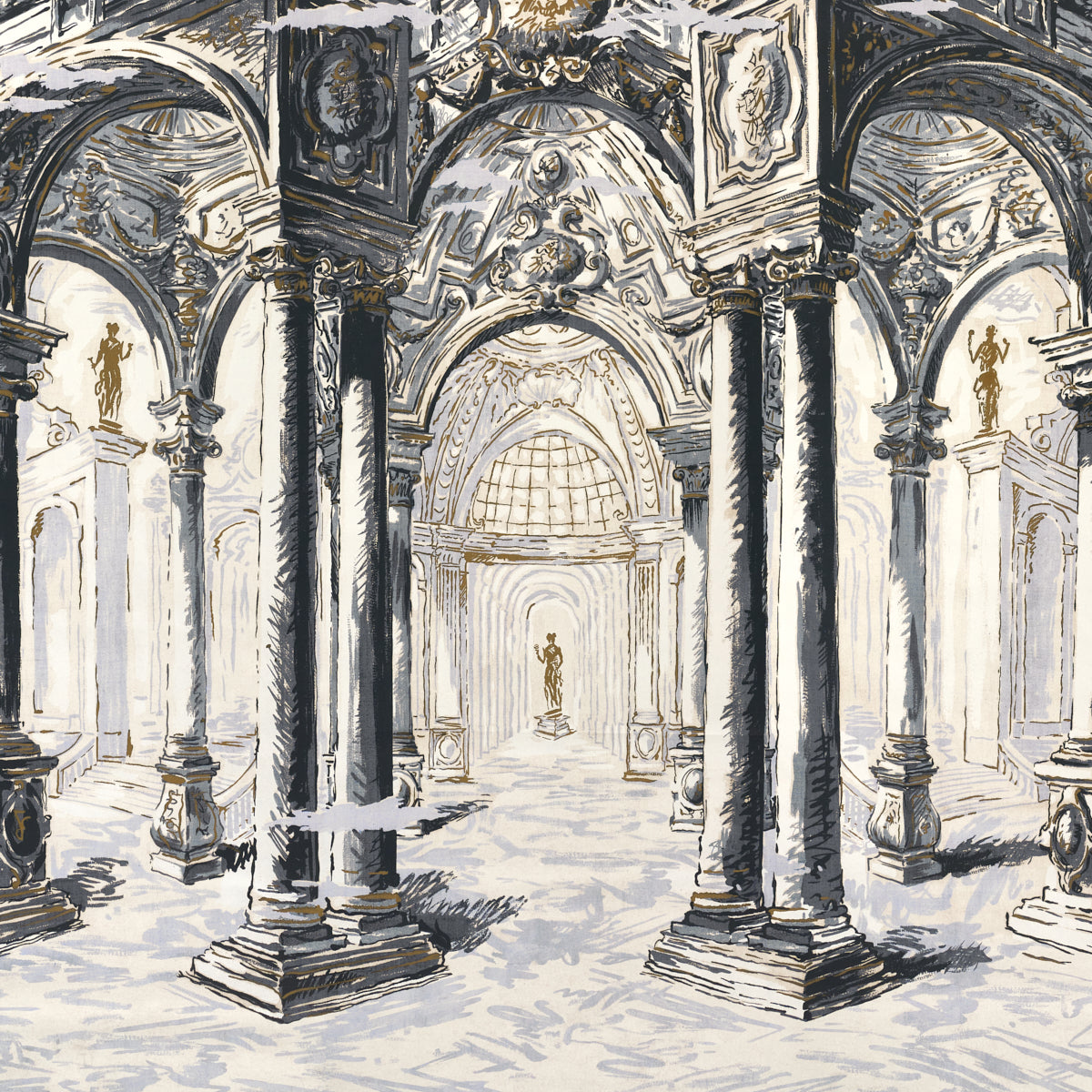Palazzo 4 Panel Set Wallpaper in antique blue color - pattern number 5018110 - by Schumacher in the Backdrop I collection
