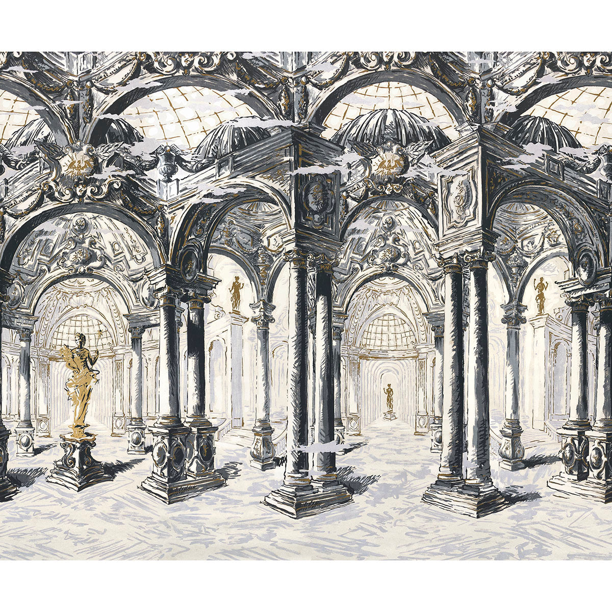 Palazzo 4 Panel Set Wallpaper in antique blue color - pattern number 5018110 - by Schumacher in the Backdrop I collection