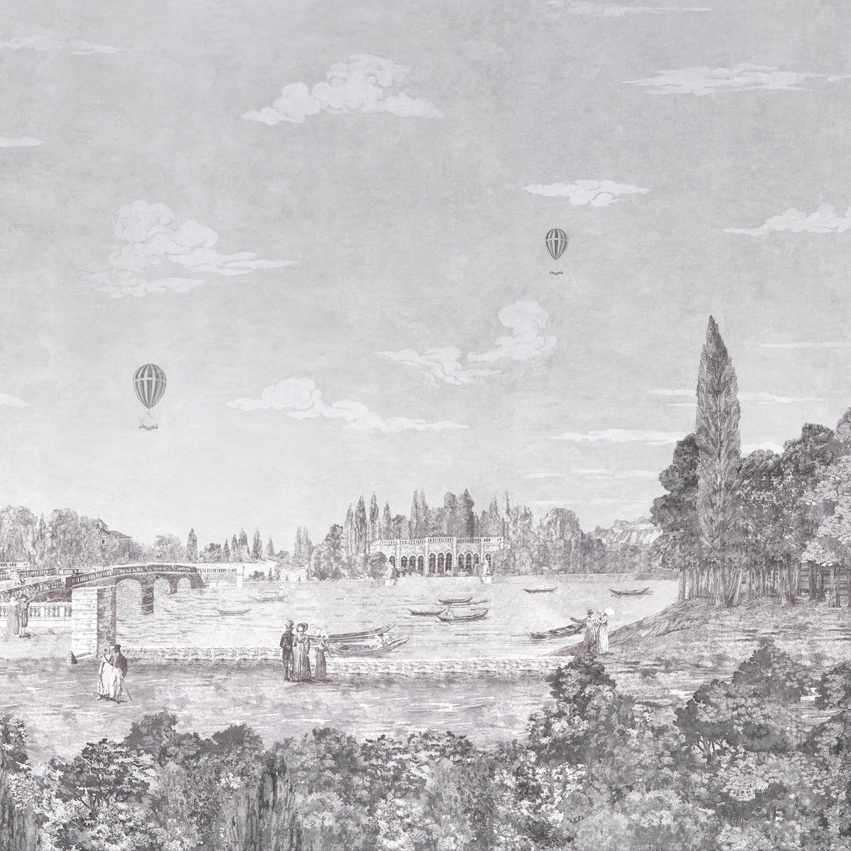 Promenade 4 Panel Set Wallpaper in grisaille color - pattern number 5018121 - by Schumacher in the Carl Daquino collection