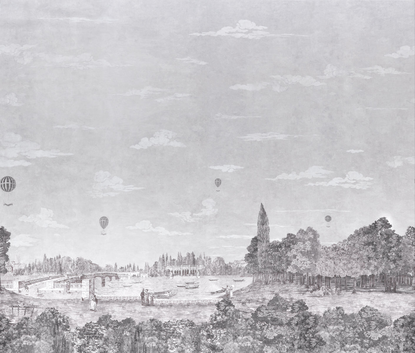 Promenade 4 Panel Set Wallpaper in grisaille color - pattern number 5018121 - by Schumacher in the Carl Daquino collection