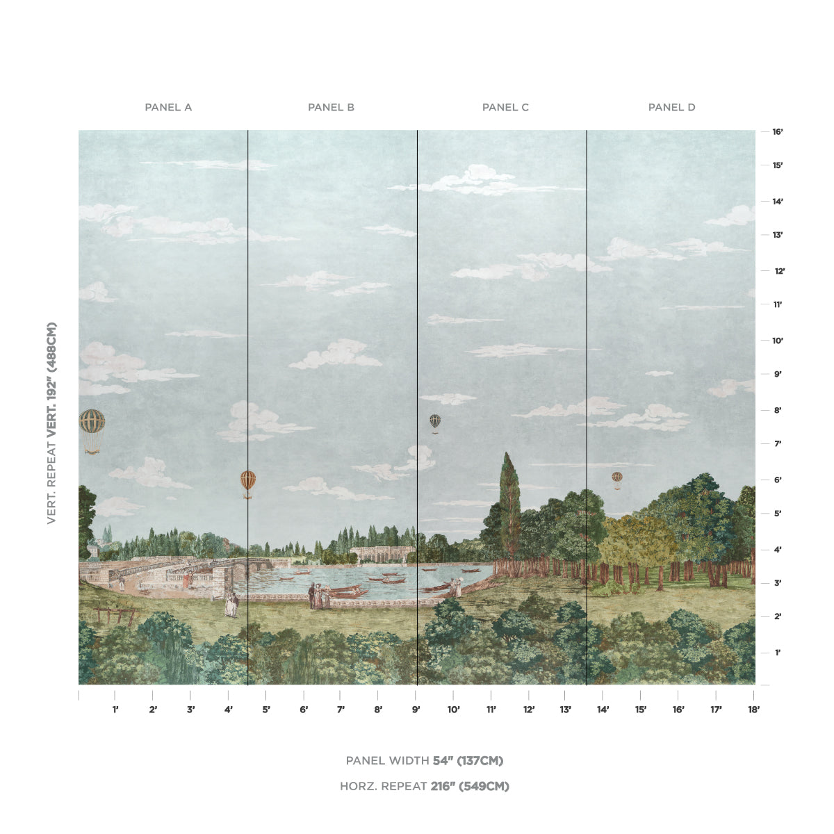 Promenade Panel Wallpaper in Sky color - pattern number 5018122 - by Schumacher in the Perennial Favorites collection
