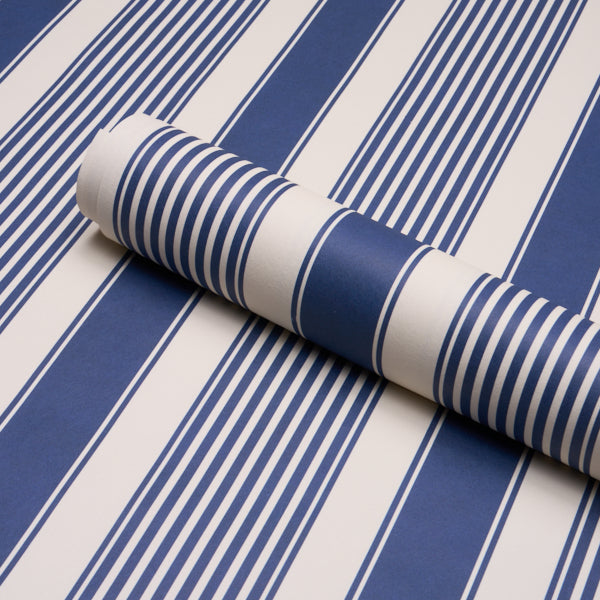 Summerville Stripe Wallpaper in indigo color - pattern number 5018141 - by Schumacher in the Stripe Wallcovering Collection collection