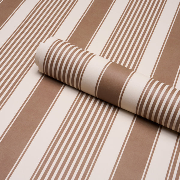 Summerville Stripe Wallpaper in umber color - pattern number 5018142 - by Schumacher in the Stripe Wallcovering Collection collection