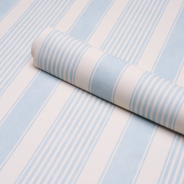 Summerville Stripe Wallpaper in sky color - pattern number 5018144 - by Schumacher in the Stripe Wallcovering Collection collection