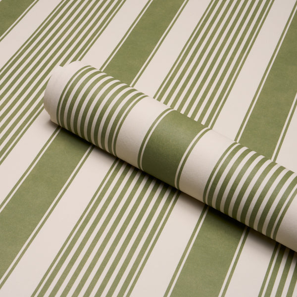 Summerville Stripe Wallpaper in moss color - pattern number 5018147 - by Schumacher in the Stripe Wallcovering Collection collection