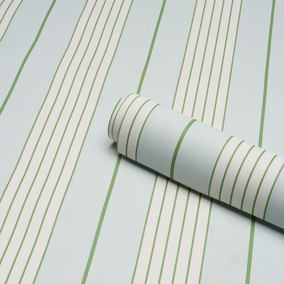 Audrey Stripe Wallpaper in sky and leaf color - pattern number 5018180 - by Schumacher in the Stripe Wallcovering Collection collection