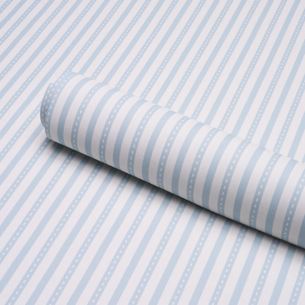 Mathis Ticking Stripe Wallpaper in sky color - pattern number 5018200 - by Schumacher in the Stripe Wallcovering Collection collection