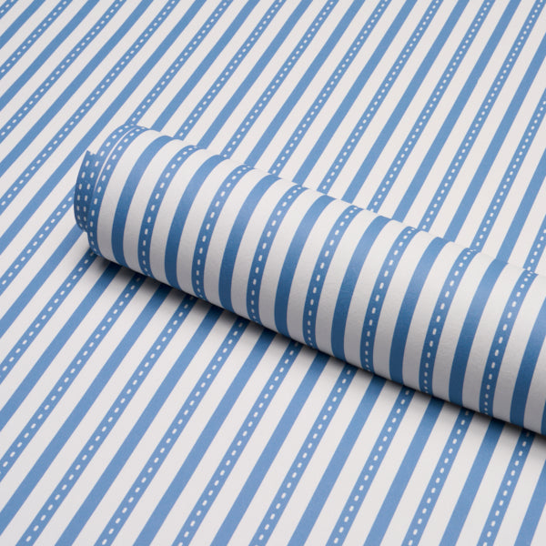 Mathis Ticking Stripe Wallpaper in delft color - pattern number 5018201 - by Schumacher in the Stripe Wallcovering Collection collection