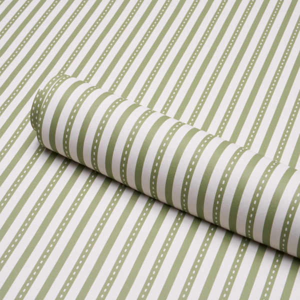 Mathis Ticking Stripe Wallpaper in leaf color - pattern number 5018203 - by Schumacher in the Stripe Wallcovering Collection collection
