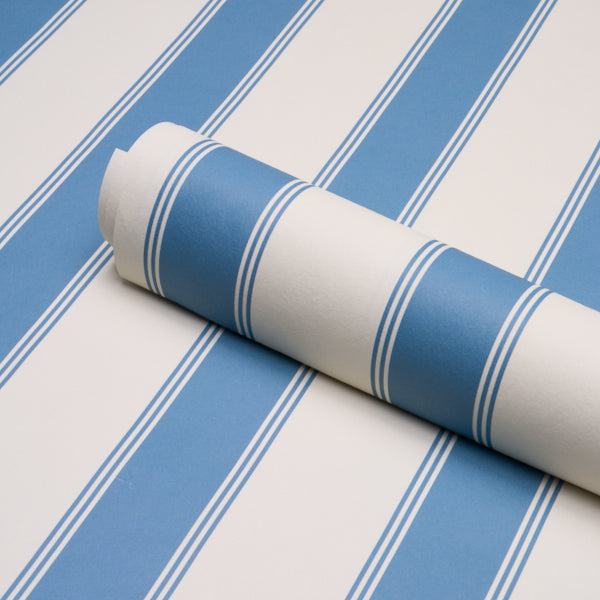 Rafe Stripe Wallpaper in azure color - pattern number 5018214 - by Schumacher in the Stripe Wallcovering Collection collection