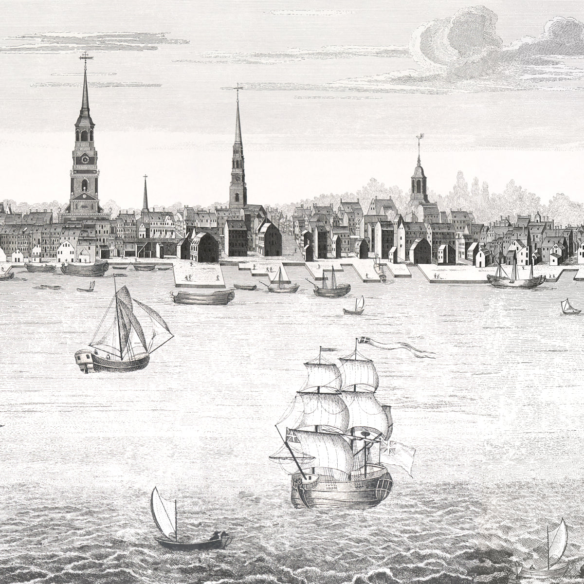 Philadelphia Harbor Panel Wallpaper in Black color - pattern number 5018390 - by Schumacher in the American Heritage collection