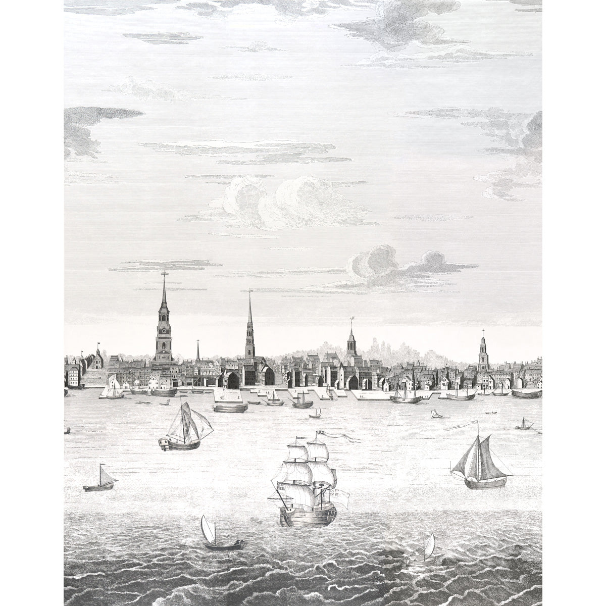 Philadelphia Harbor Panel Wallpaper in Black color - pattern number 5018390 - by Schumacher in the American Heritage collection