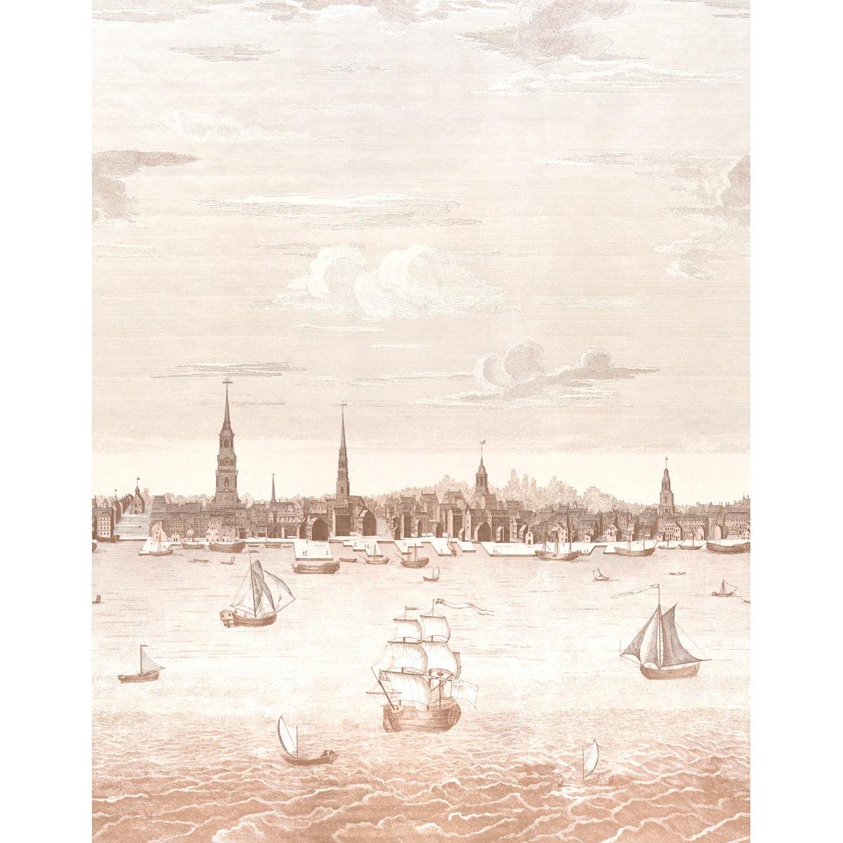 Philadelphia Harbor Panel Wallpaper in Sepia color - pattern number 5018391 - by Schumacher in the American Heritage collection