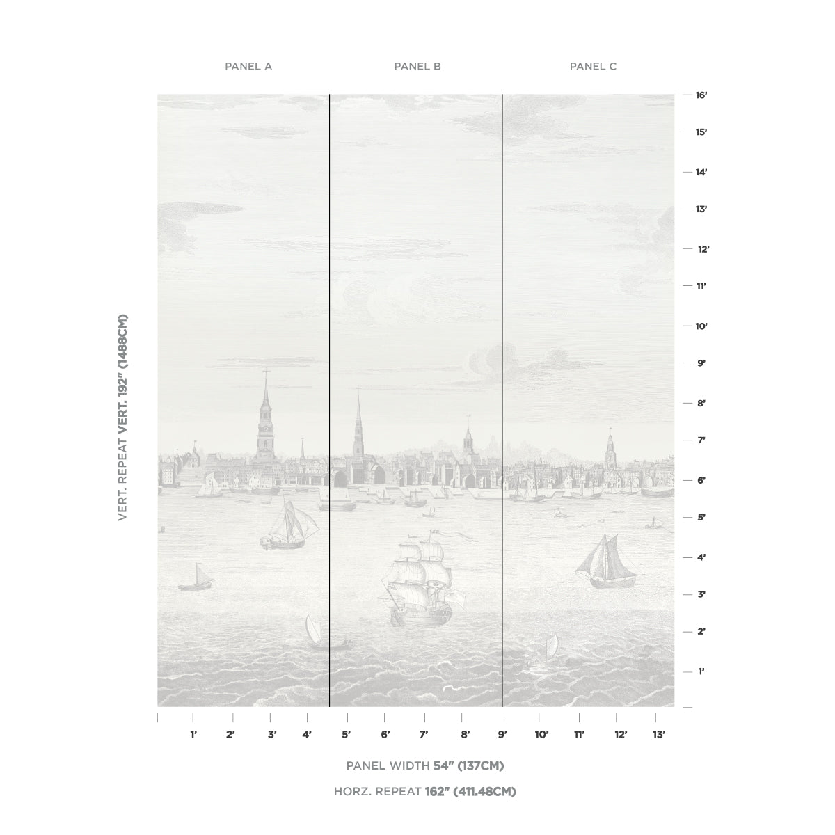 Philadelphia Harbor Panel Wallpaper in Grey color - pattern number 5018392 - by Schumacher in the American Heritage collection