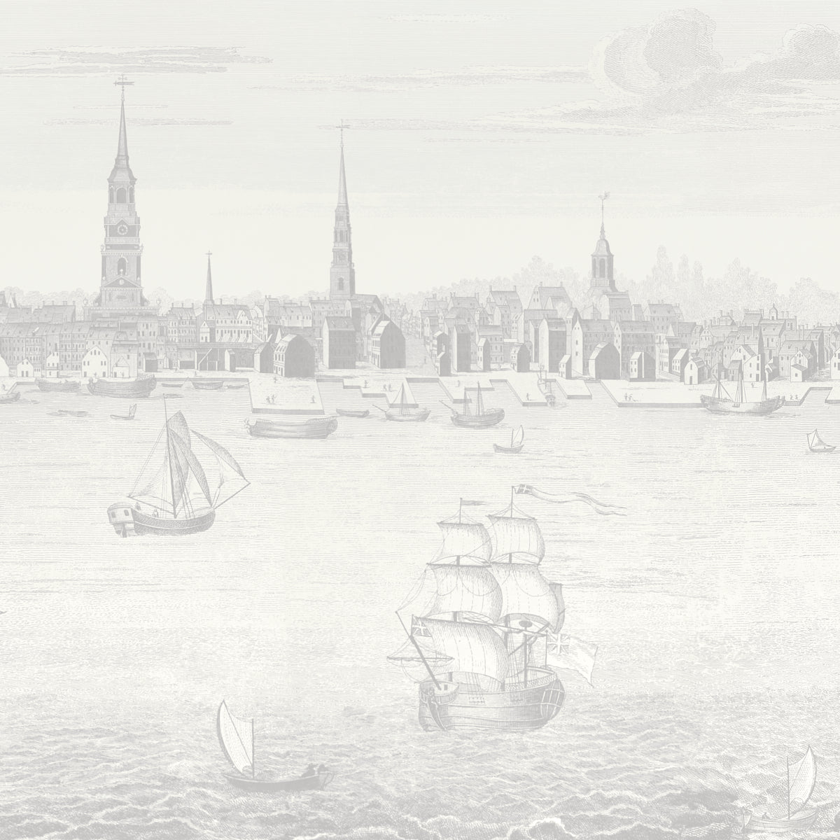 Philadelphia Harbor Panel Wallpaper in Grey color - pattern number 5018392 - by Schumacher in the American Heritage collection