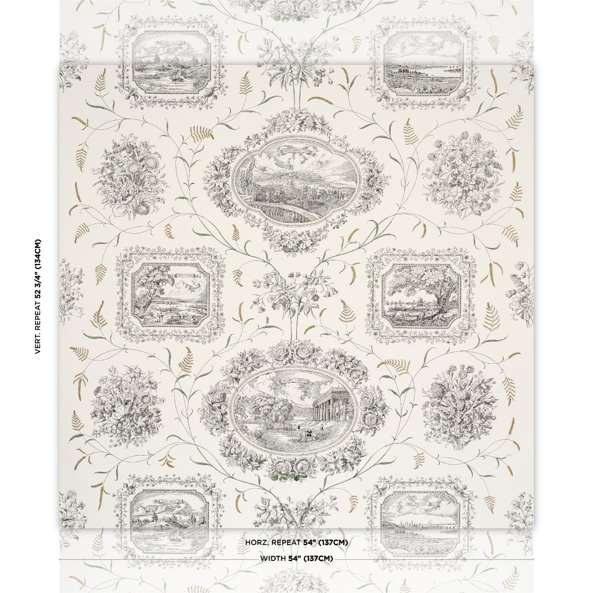 Century Scenic Toile Wallpaper in Black color - pattern number 5018410 - by Schumacher in the American Heritage collection