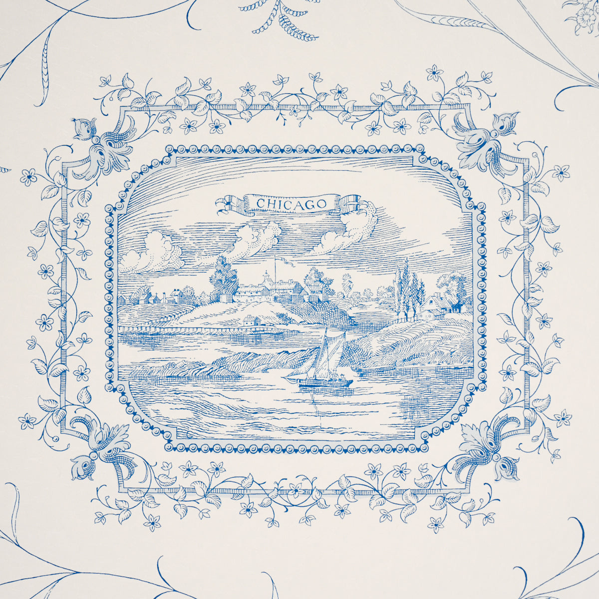 Century Scenic Toile Wallpaper in Blue color - pattern number 5018411 - by Schumacher in the American Heritage collection
