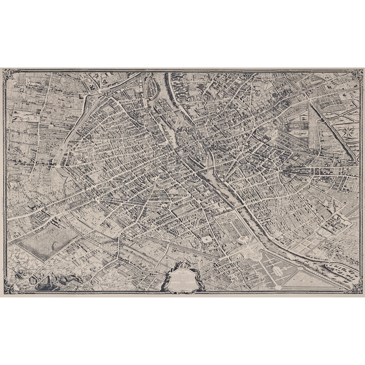 La Cite Panel Set wallpaper in ebony on cream color - pattern number 511450 - by Schumacher in the Perennial Favorites collection