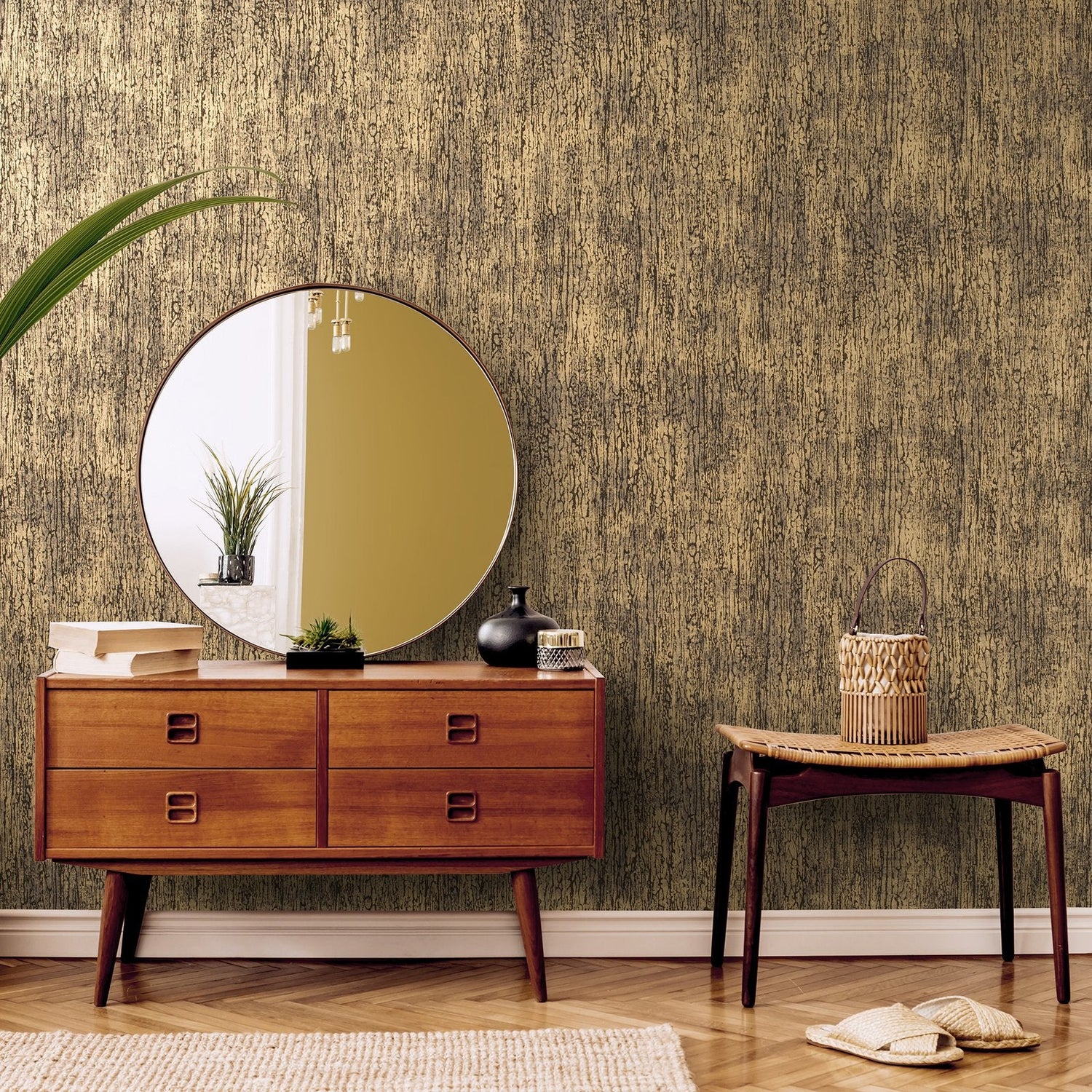 Neptun Umber Brown wallpaper in gold color - pattern number GH51205-23 - by Galerie in the Universe collection