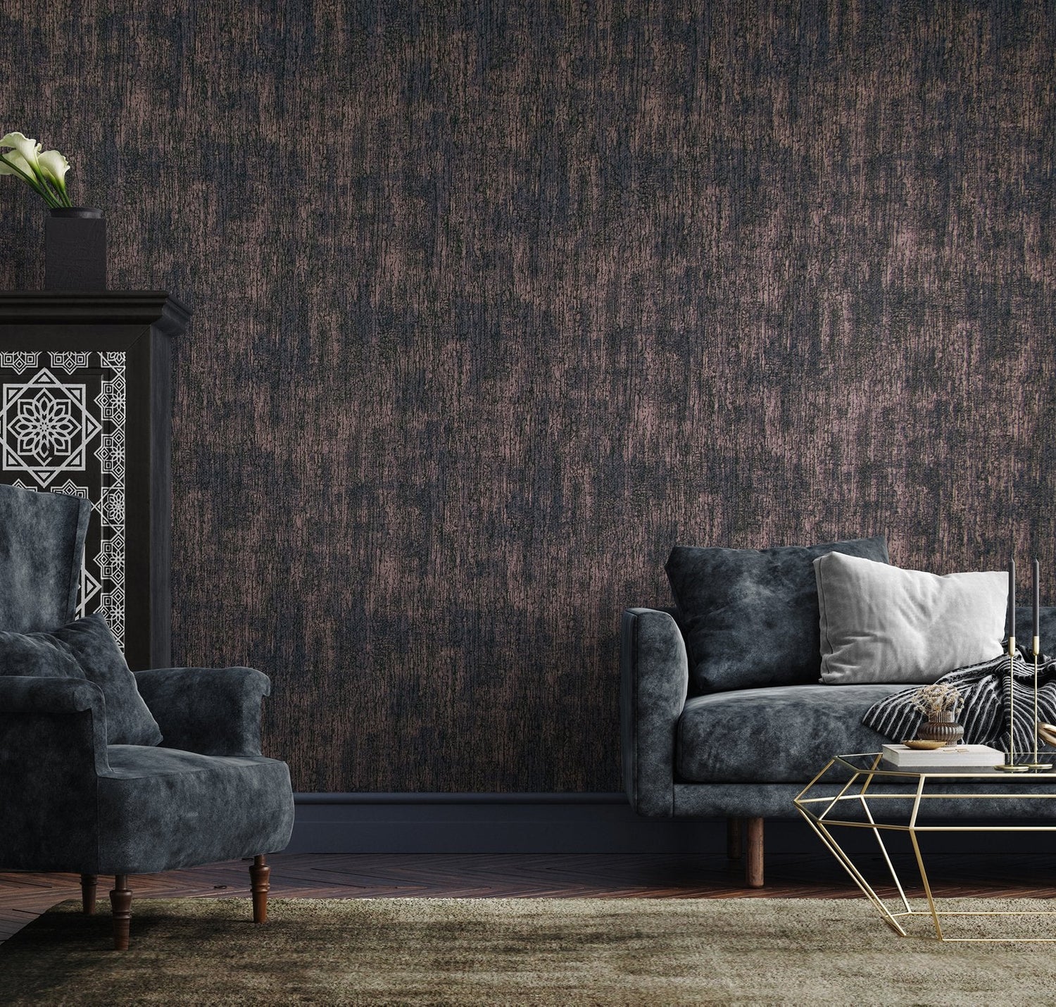 Neptun Ocean blue wallpaper in purple lilac color - pattern number GH51206-23 - by Galerie in the Universe collection