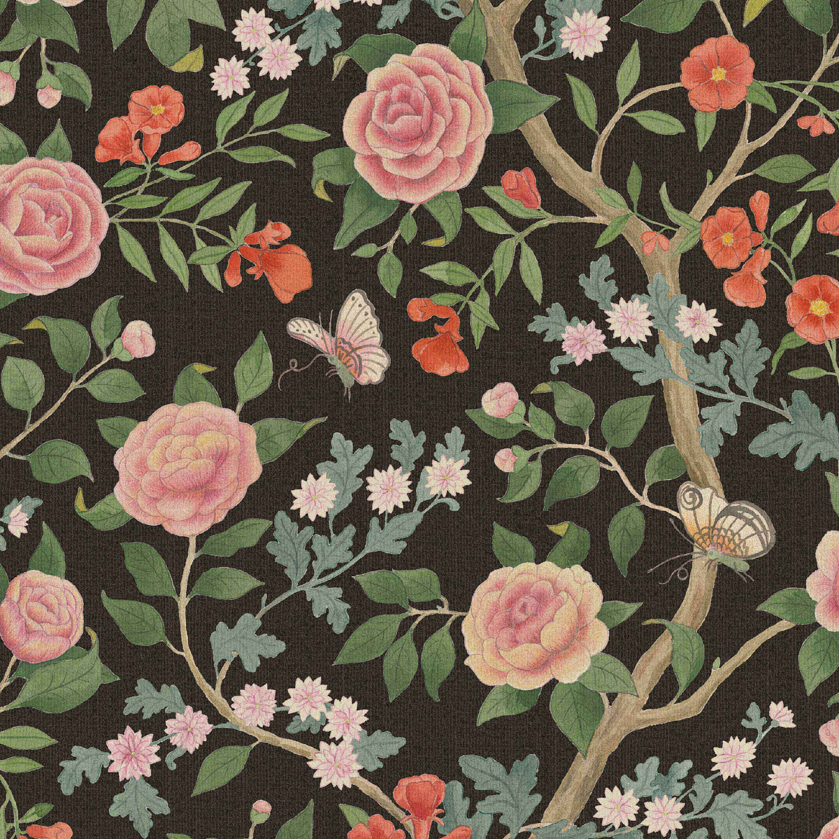Kamelia wallpaper in black color - pattern number 5730 - by Schumacher in the Borastapeter collection