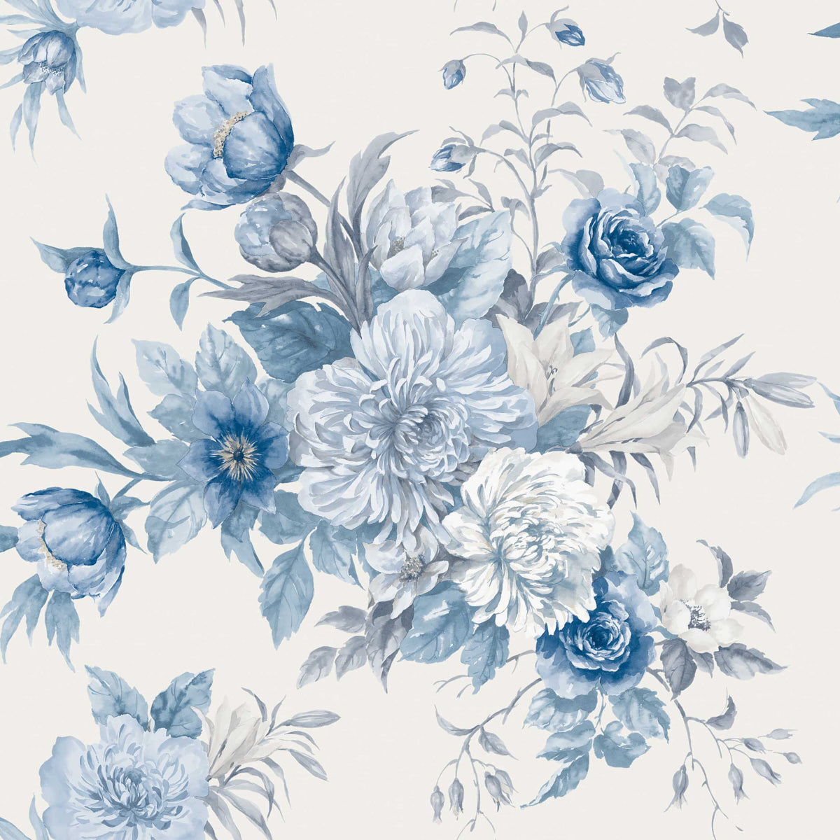 Floral Charm wallpaper in blue and white color - pattern number 6140 - by Schumacher in the Borastapeter collection