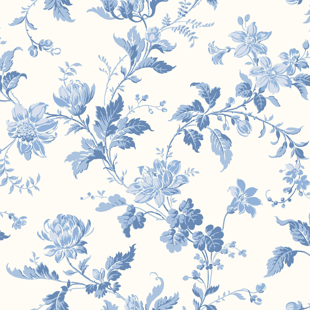 Blomslinga wallpaper in blue and white color - pattern number 6146 - by Schumacher in the Borastapeter collection