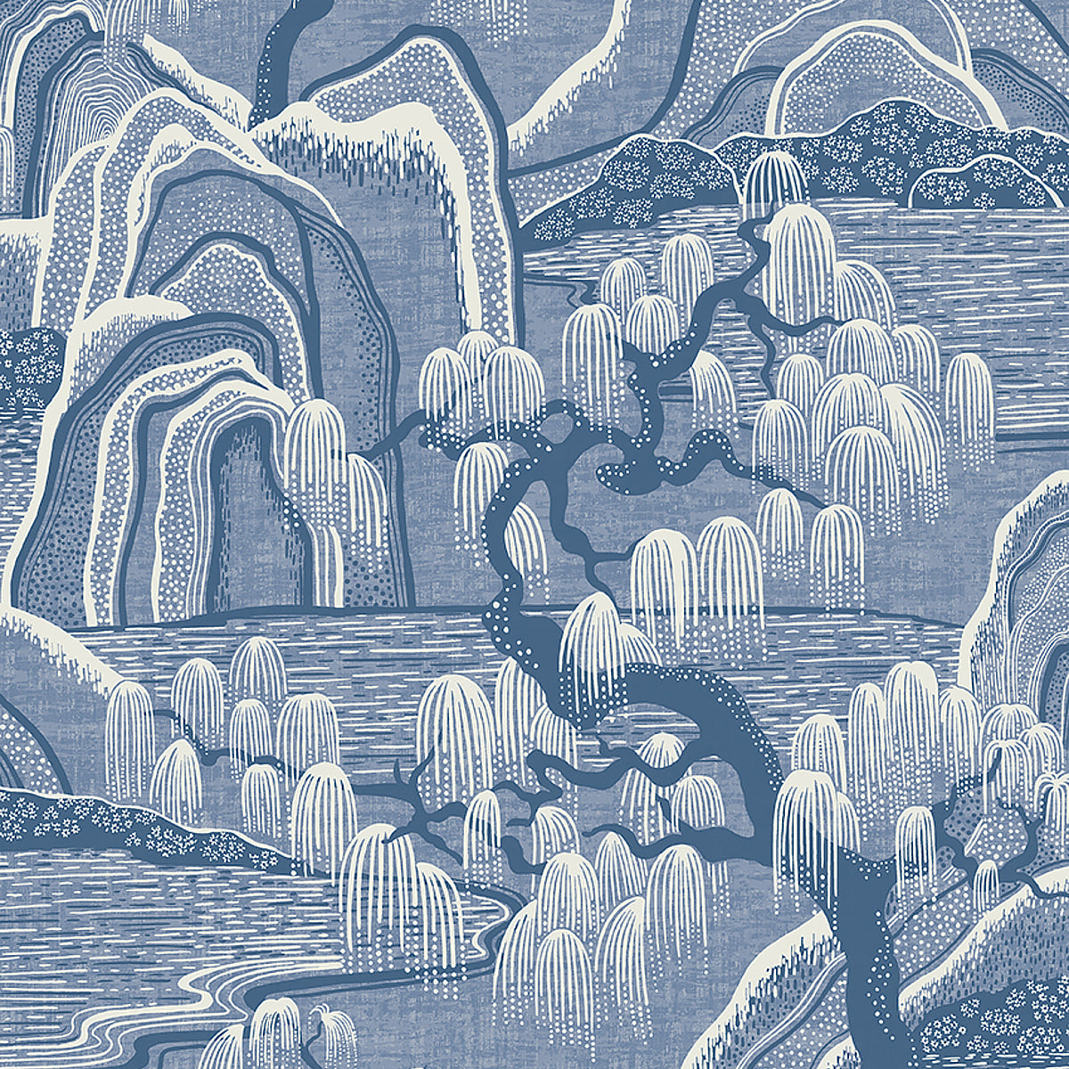 Indigo Garden wallpaper in blue and white color - pattern number 6147 - by Schumacher in the Borastapeter collection