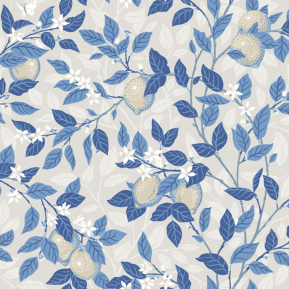 Citrontrad wallpaper in taupe and blue color - pattern number 6149 - by Schumacher in the Borastapeter collection