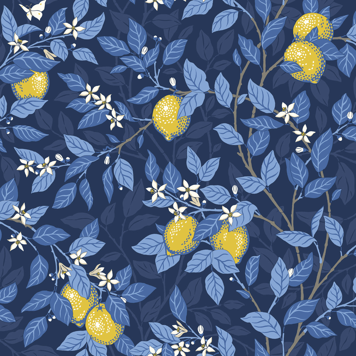 Citrontrad wallpaper in midnight and yellow color - pattern number 6151 - by Schumacher in the Borastapeter collection