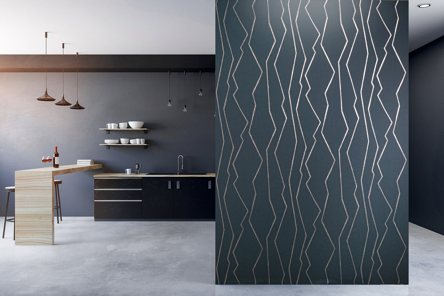 Connection Night Blue wallpaper in blue color - pattern number GH64636-23 - by Galerie in the Slow Living collection