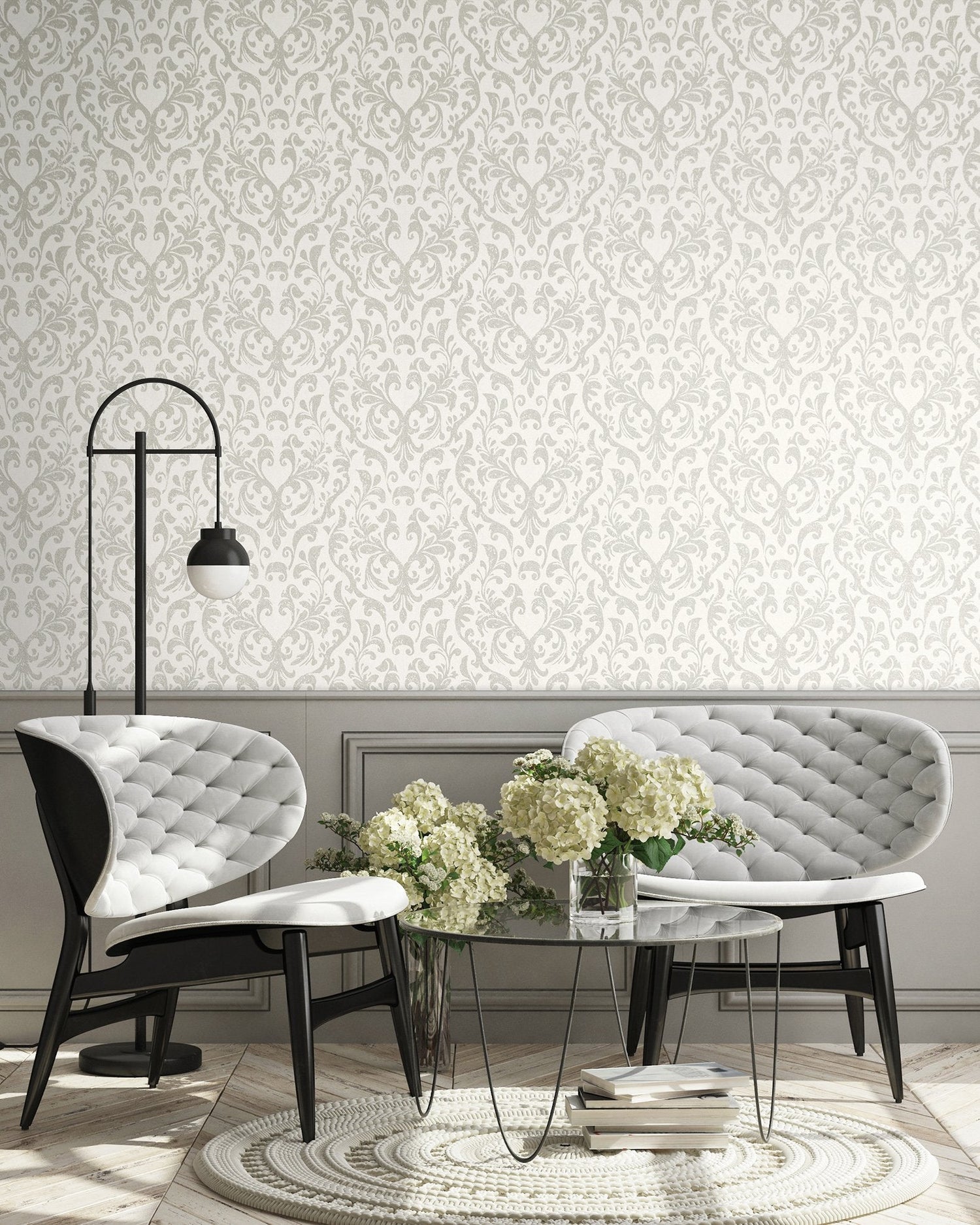 Notting Hill / Loft Damask wallpaper in cream color - pattern number GH64857-23 - by Galerie in the Urban Classics collection