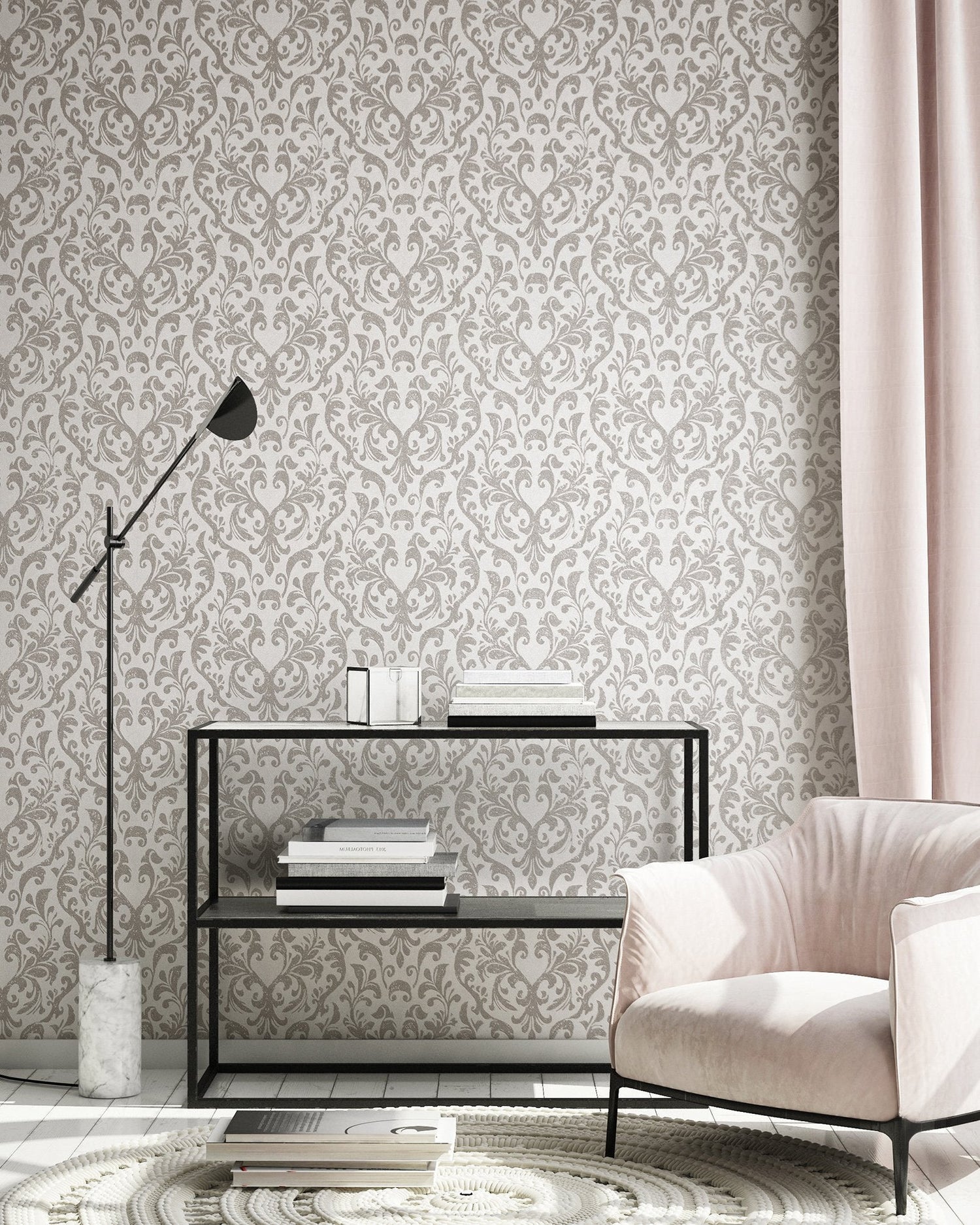 Notting Hill / Loft Damask wallpaper in beige color - pattern number GH64858-23 - by Galerie in the Urban Classics collection