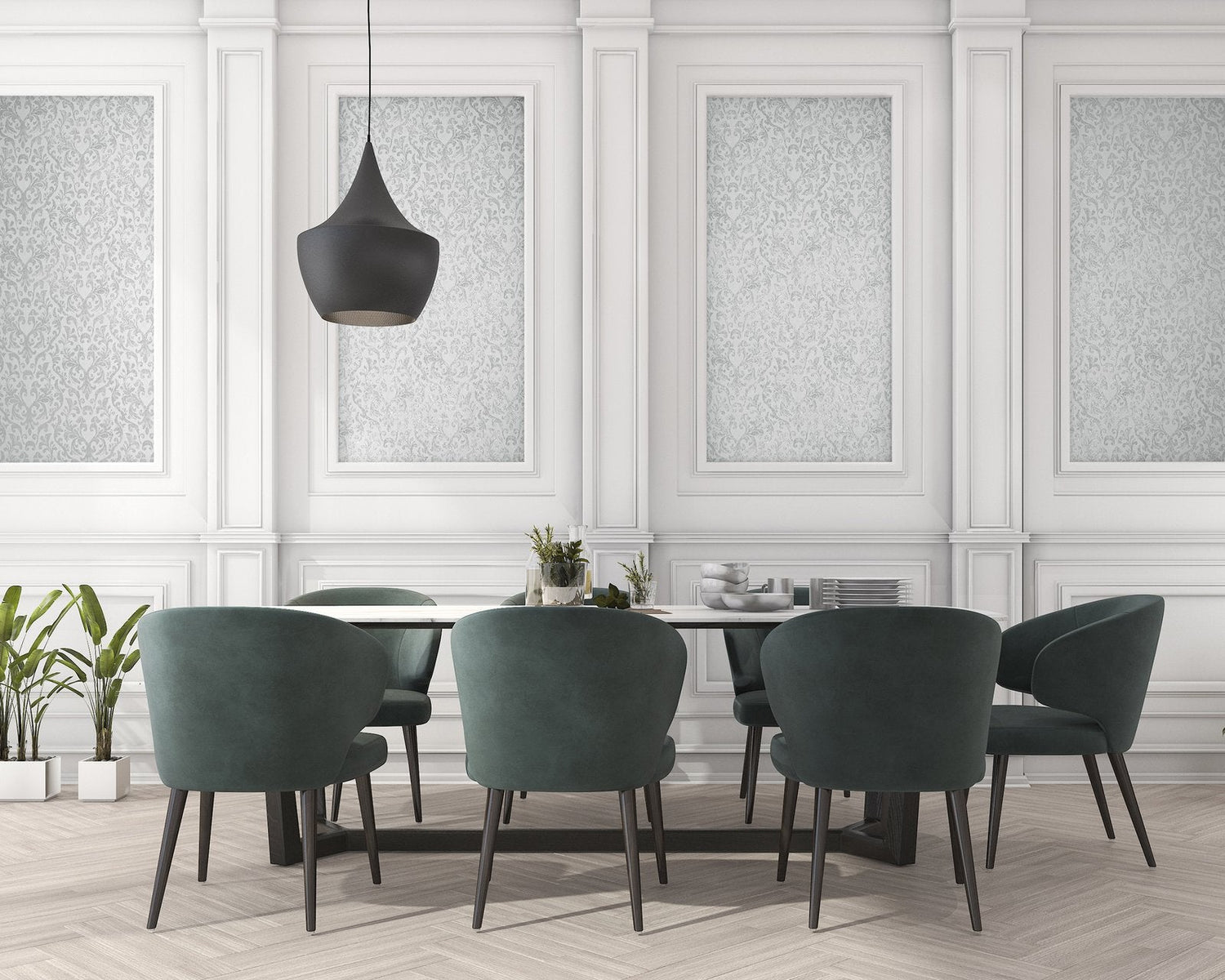 Notting Hill / Loft Damask wallpaper in silver grey color - pattern number GH64859-23 - by Galerie in the Urban Classics collection