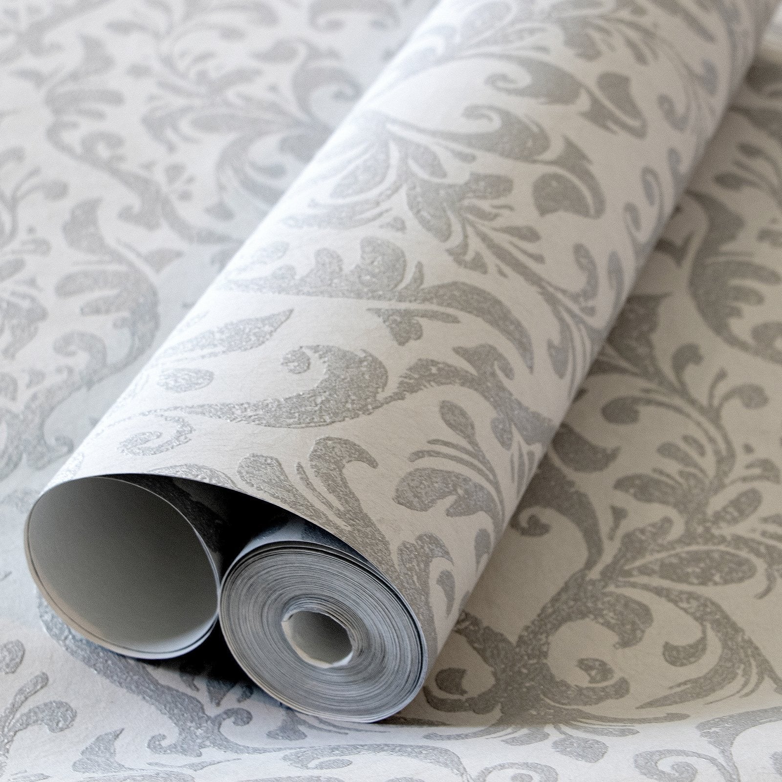 Notting Hill / Loft Damask wallpaper in silver grey color - pattern number GH64859-23 - by Galerie in the Urban Classics collection