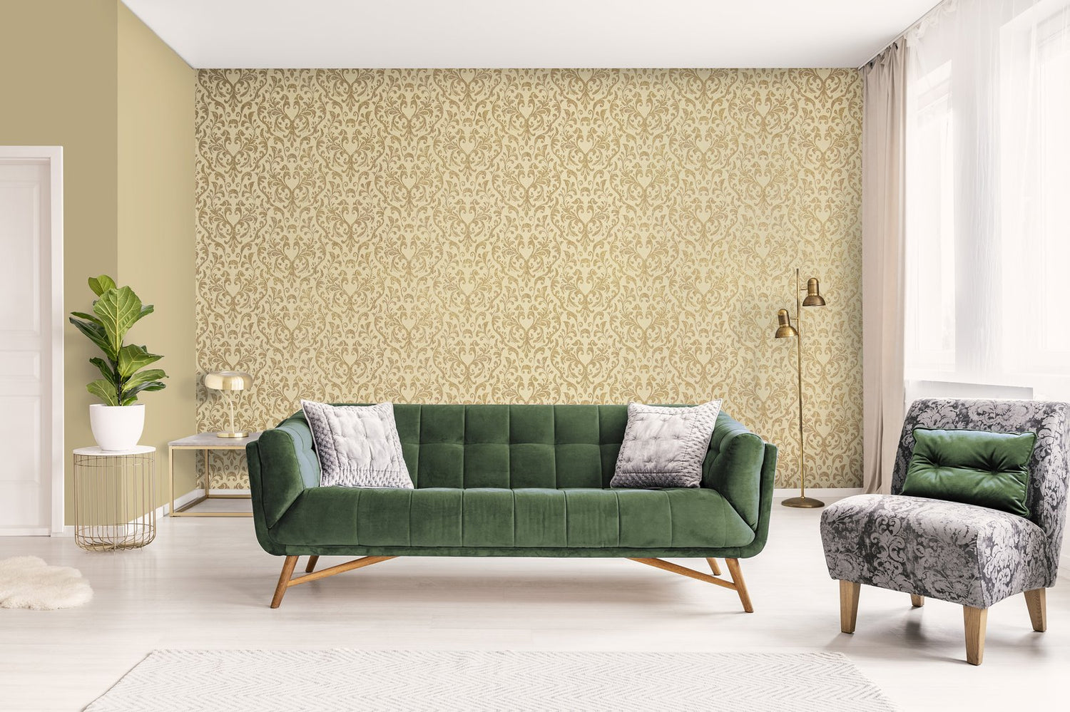 Notting Hill / Loft Damask wallpaper in gold color - pattern number GH64860-23 - by Galerie in the Urban Classics collection