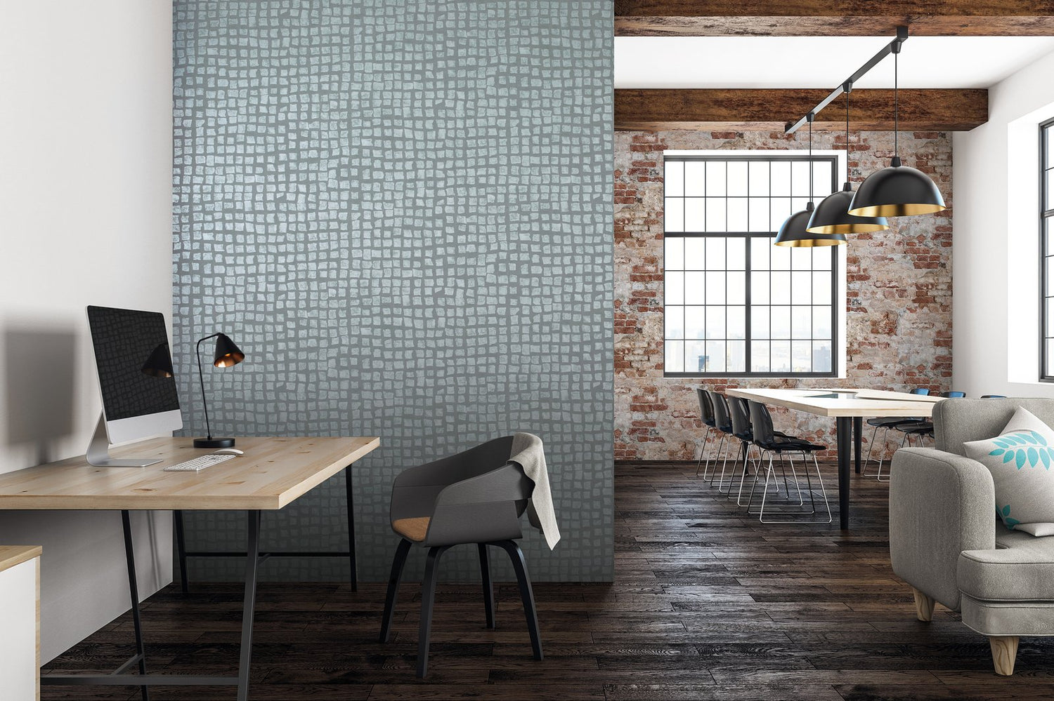 Manhattan /Loft Tile wallpaper in blue color - pattern number GH64865-23 - by Galerie in the Urban Classics collection