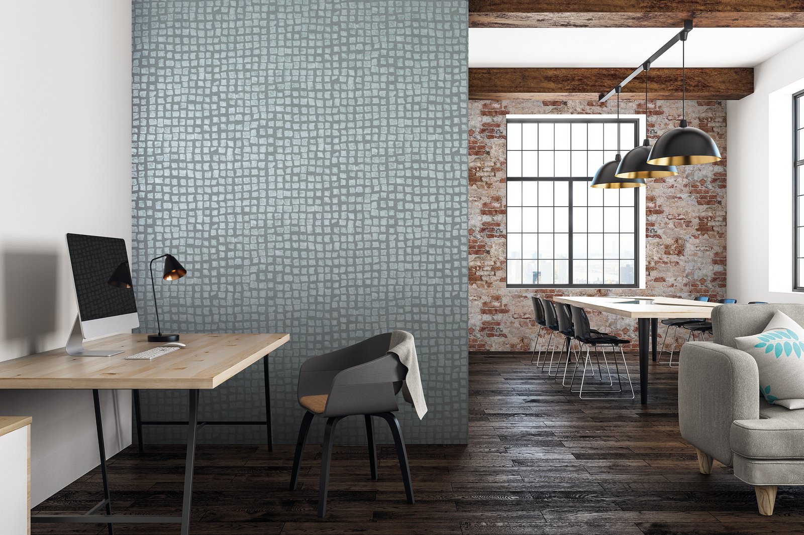 Manhattan /Loft Tile wallpaper in blue color - pattern number GH64865-23 - by Galerie in the Urban Classics collection