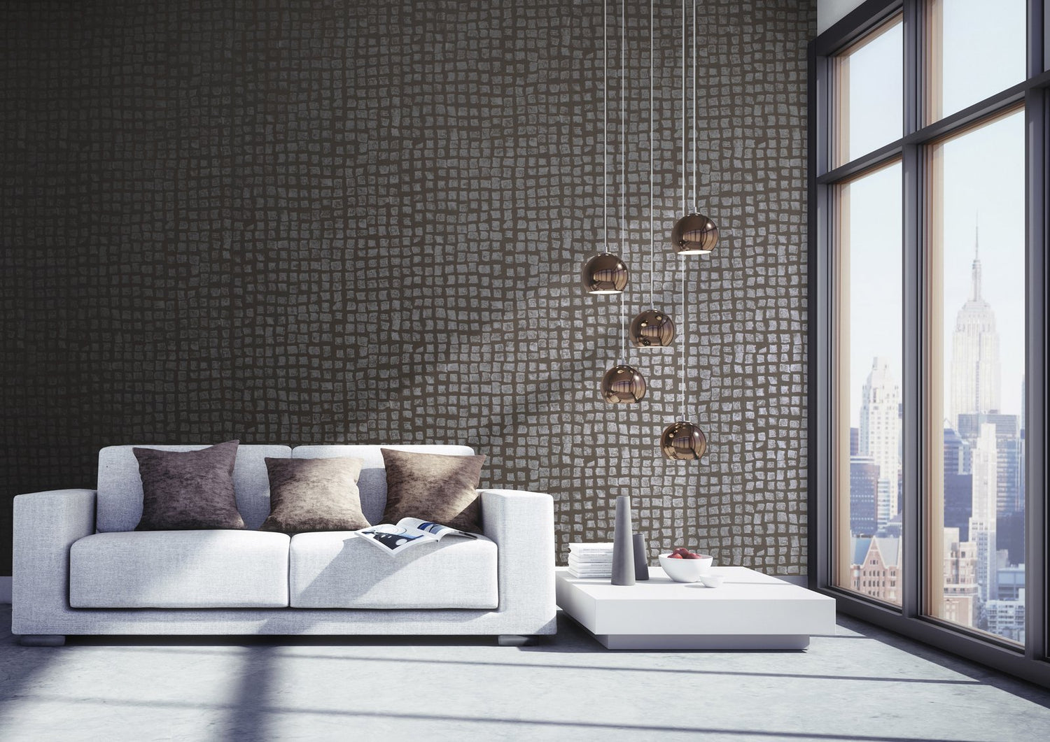 Manhattan / Loft Tile wallpaper in bronze brown color - pattern number GH64866-23 - by Galerie in the Urban Classics collection