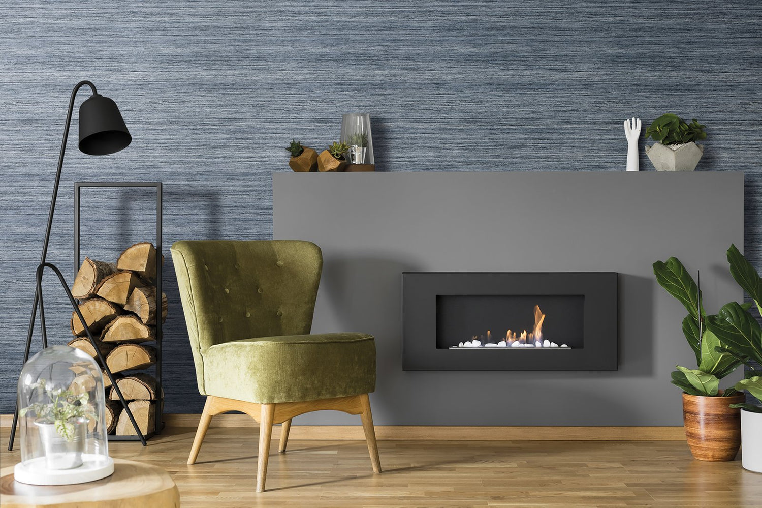 Horizontal Leaf wallpaper in blue color - pattern number GH64941-23 - by Galerie in the Feel collection