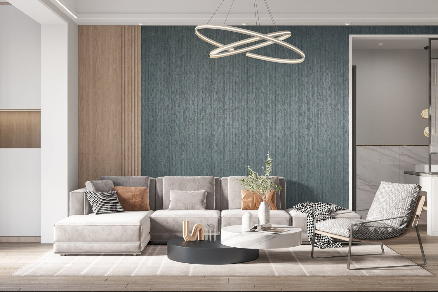 Curtain wallpaper in blue color - pattern number GH65053-23 - by Galerie in the Feel collection
