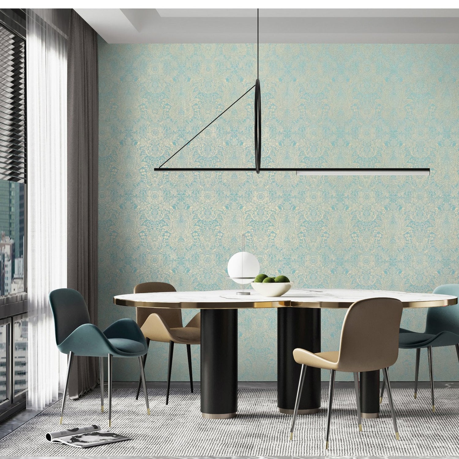 Brocade wallpaper in green color - pattern number GH65187-23 - by Galerie in the Precious collection