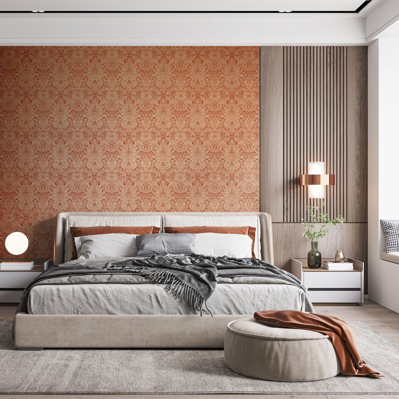 Brocade wallpaper in red color - pattern number GH65189-23 - by Galerie in the Precious collection