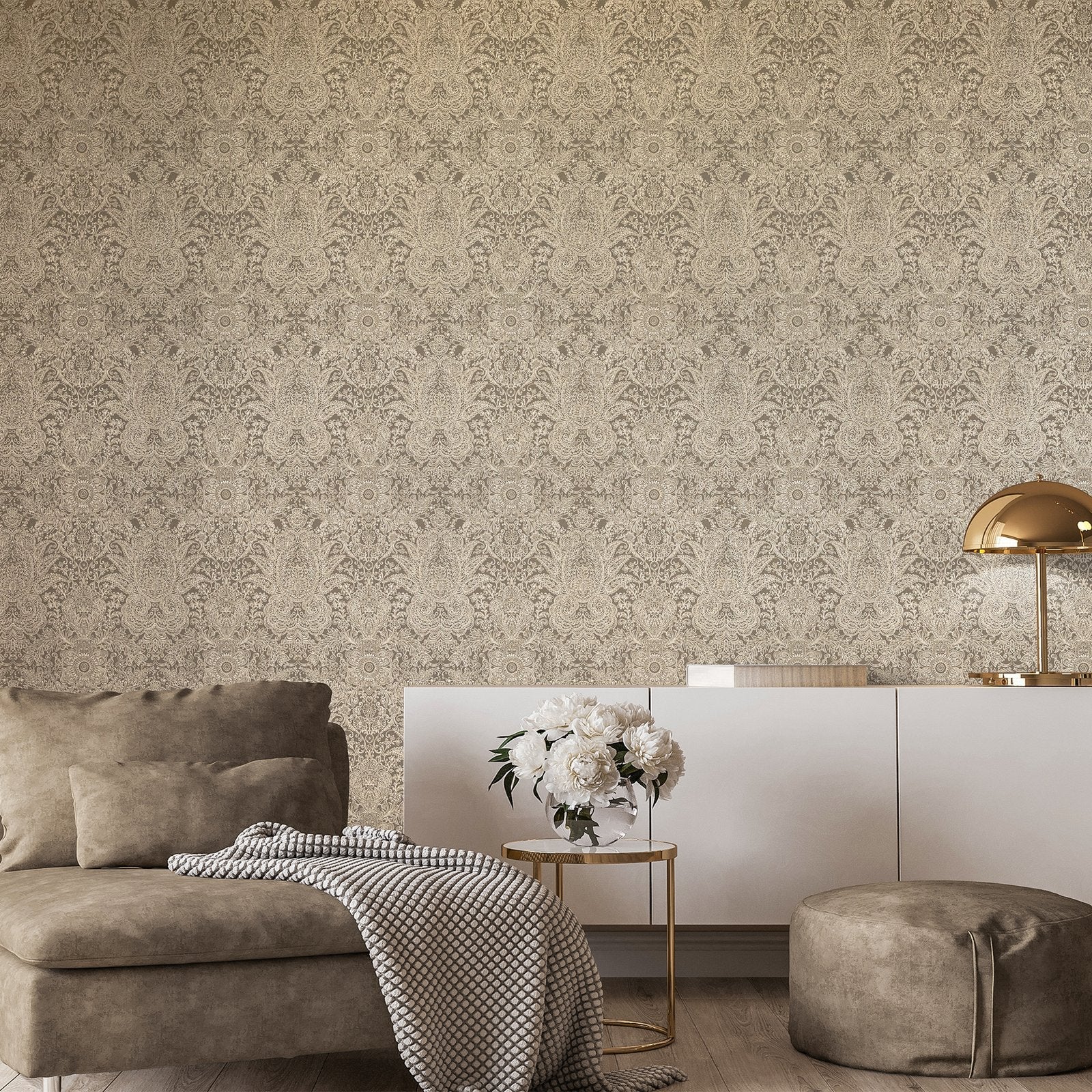Brocade wallpaper in bronze brown color - pattern number GH65190-23 - by Galerie in the Precious collection