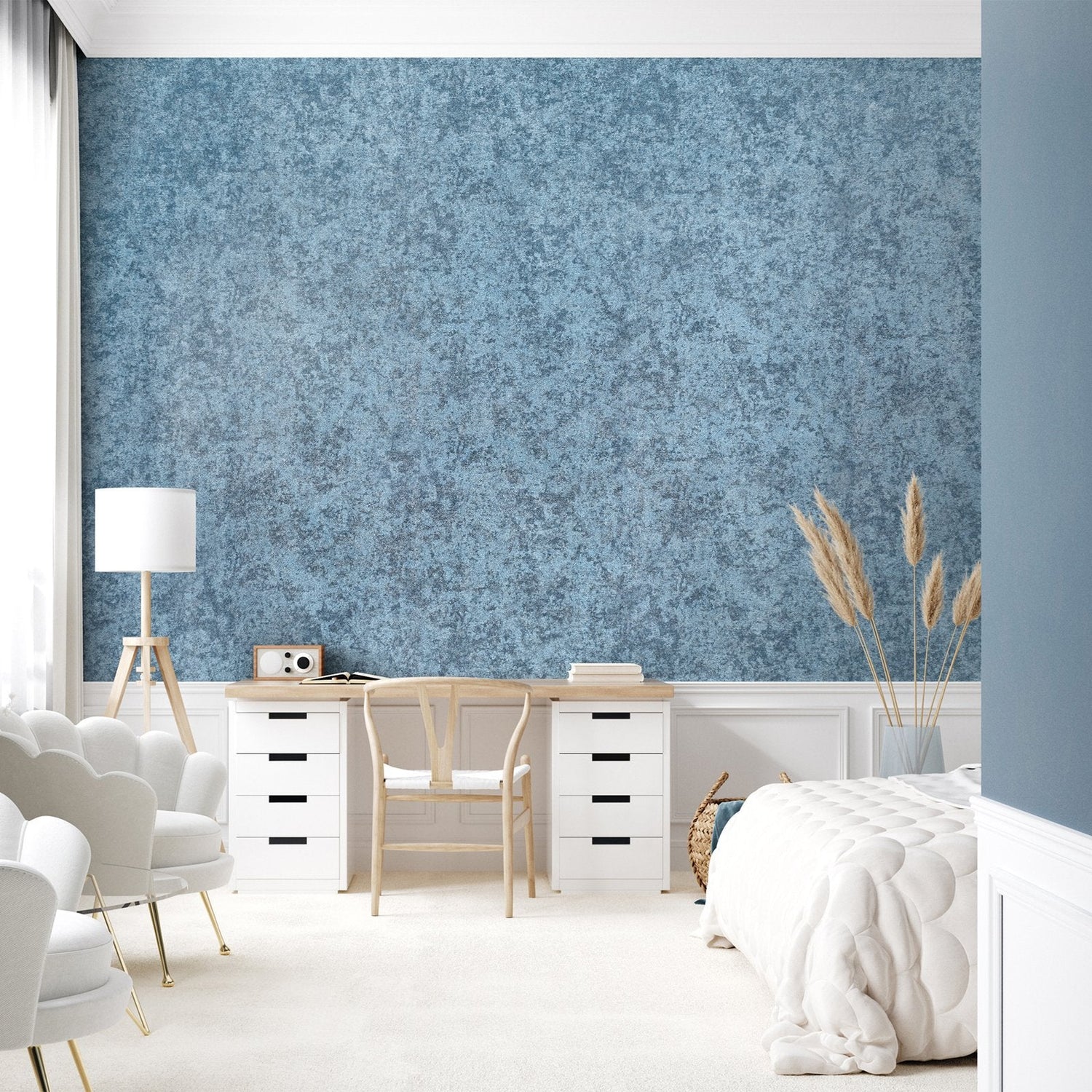 Satin wallpaper in blue color - pattern number GH65206-23 - by Galerie in the Precious collection