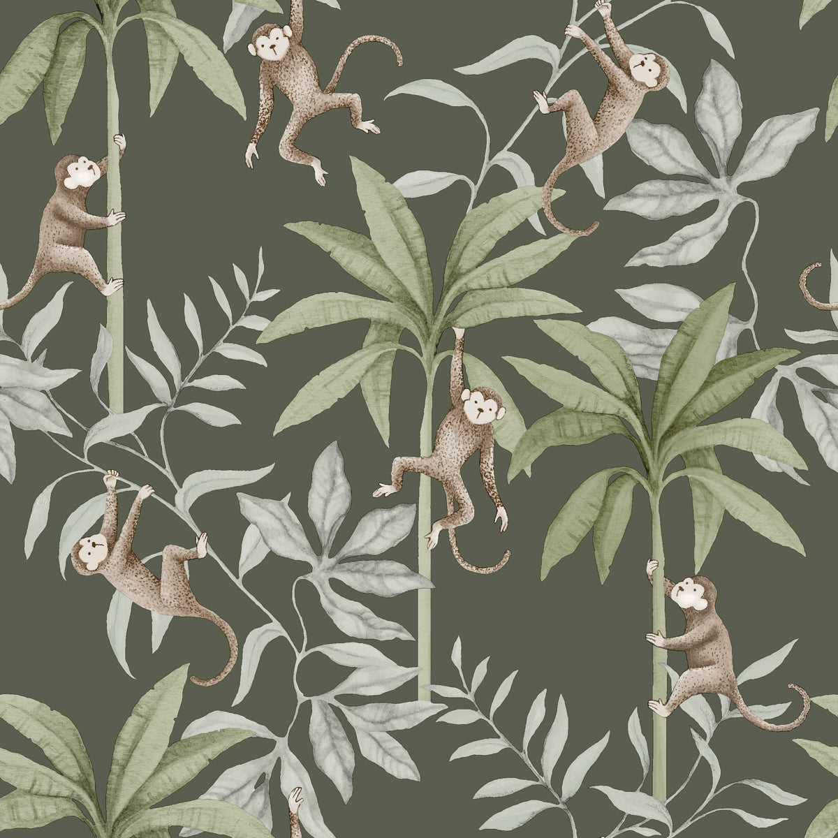 Jungle Friends wallpaper in pewter green color - pattern number 6935 - by Schumacher in the Borastapeter collection