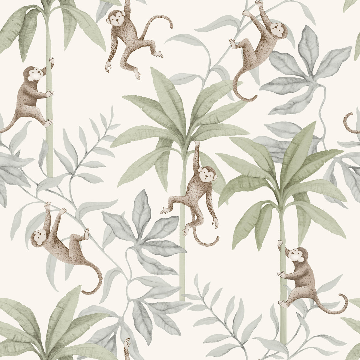 Jungle Friends wallpaper in cocoa and sage color - pattern number 6936 - by Schumacher in the Borastapeter collection