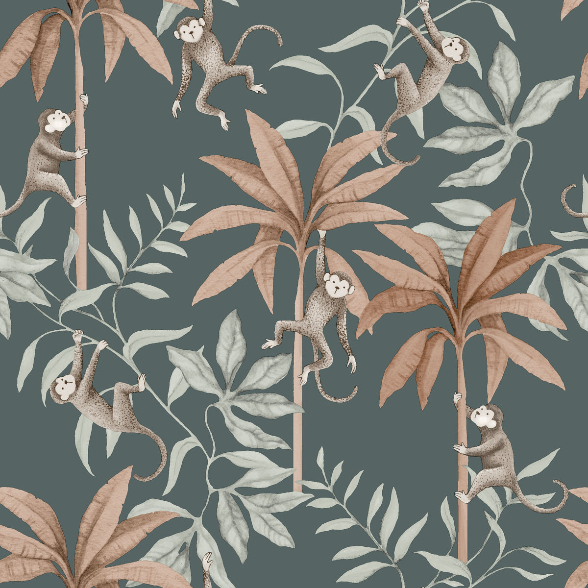Jungle Friends wallpaper in midnight color - pattern number 6937 - by Schumacher in the Borastapeter collection