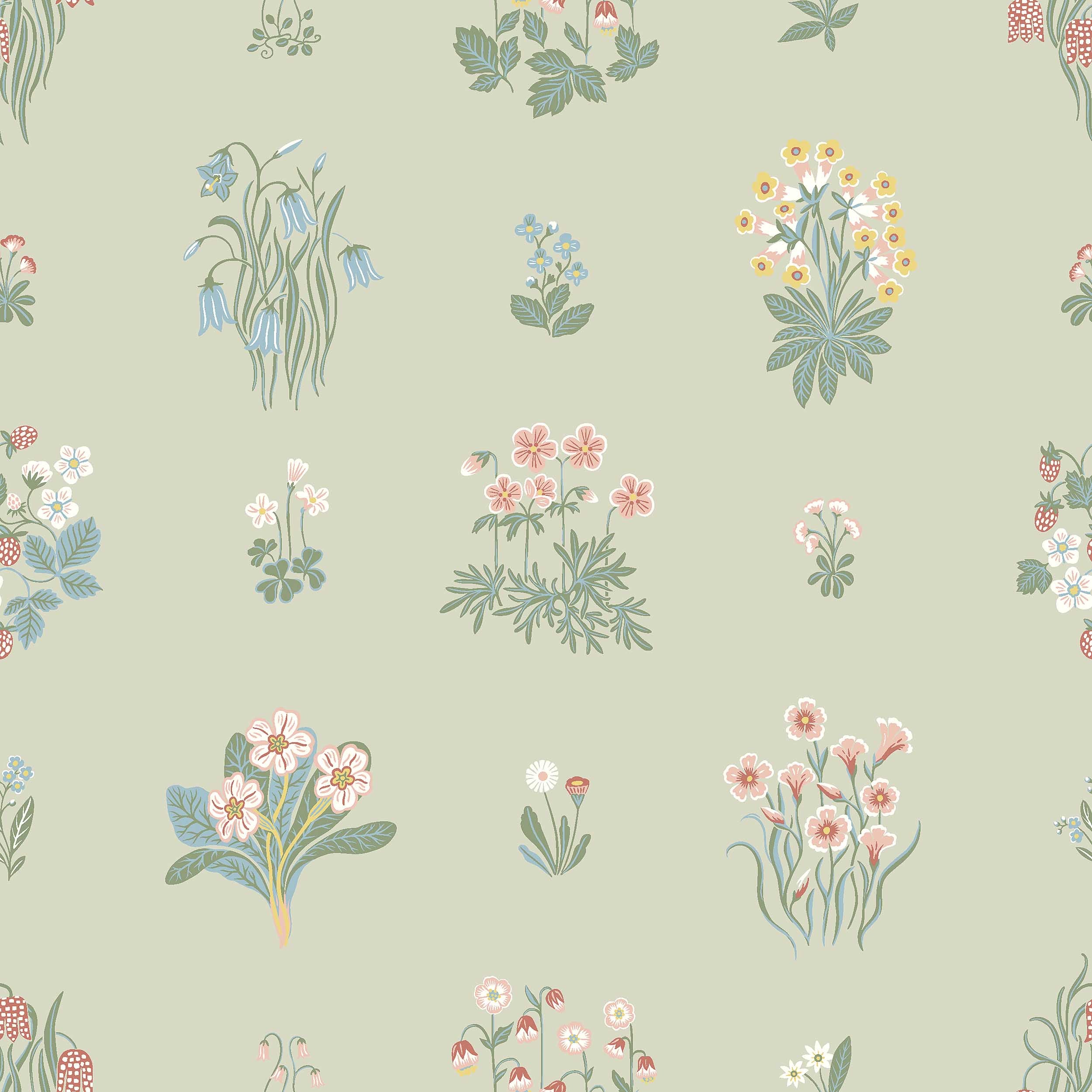 Ängsflora Wallpaper in sage color - pattern number 6950 - by Schumacher in the Borastapeter collection