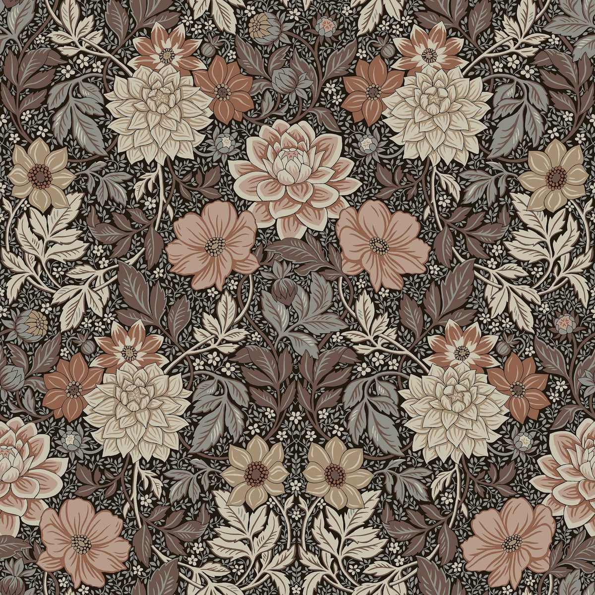 Dahlia Garden Wallpaper in brown color - pattern number 7689 - by Schumacher in the Borastapeter collection